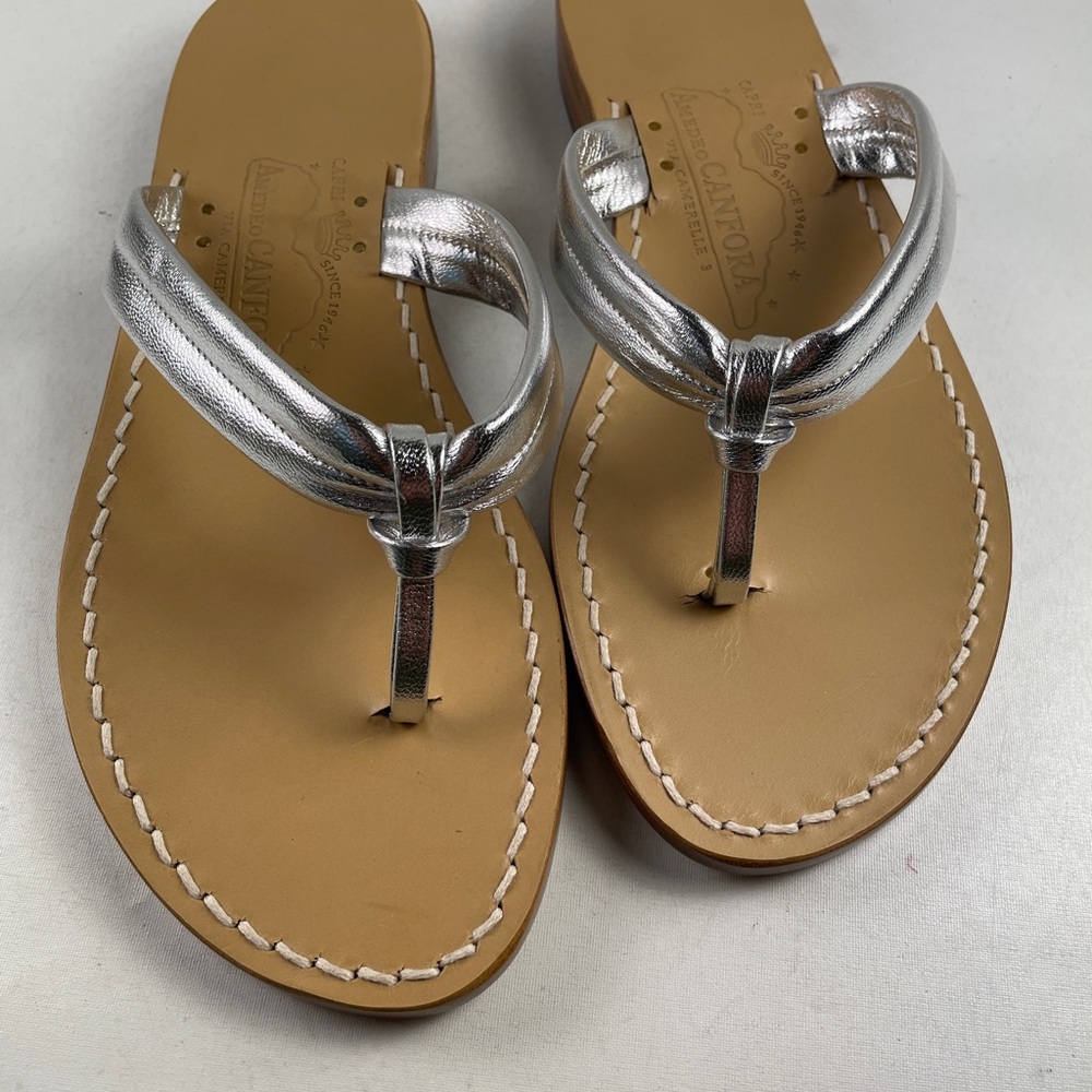 NEW Amedeo Canfora silver leather size US 8/Sandals Made In Italy Capri NWOB